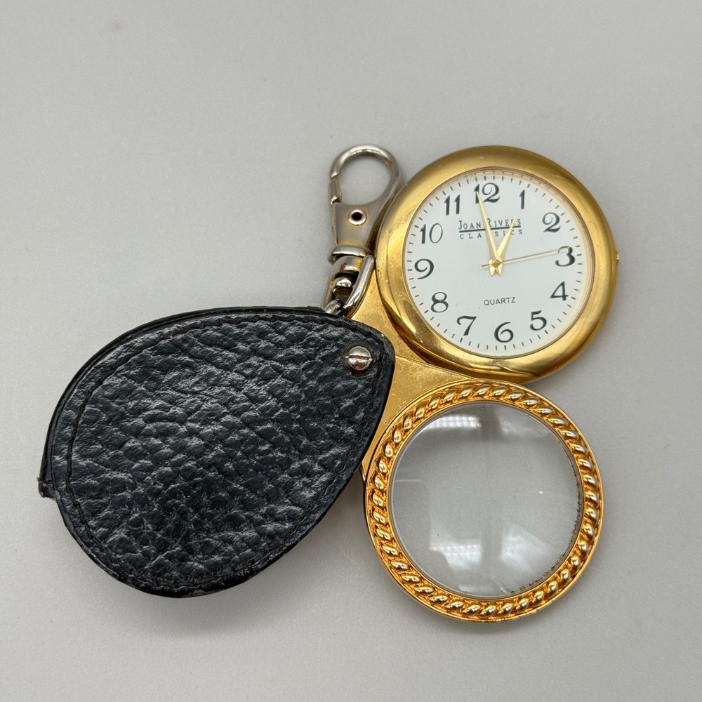 Joan Rivers Classic V377 Pocket Watch Magnifying Glass Keychain Gold Tone Swivel